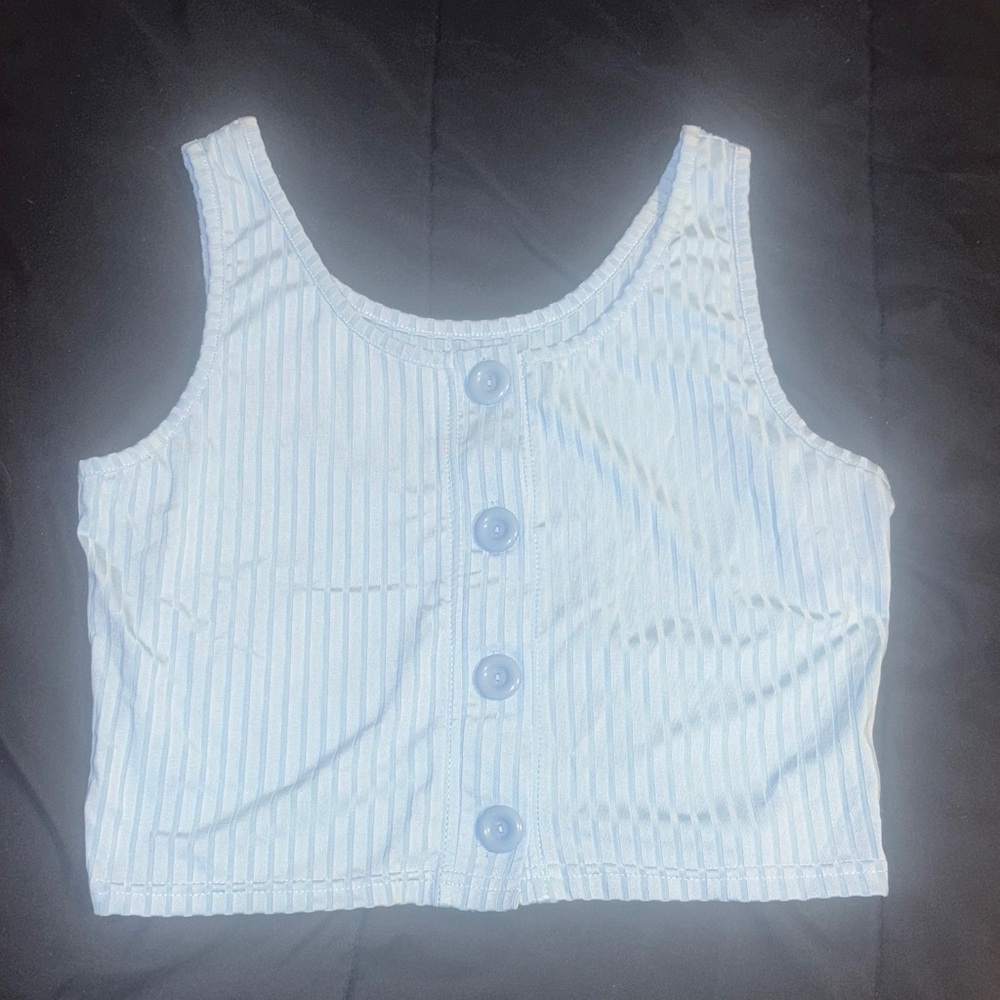 Striped Blue Button-Up Crop Top